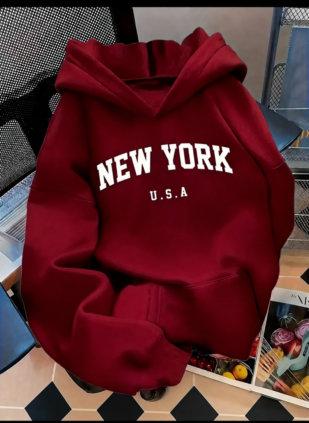 Premium Hoodie Maroon New York(Drop Shoulder)